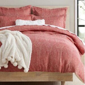 Pottery Barn Paisley Jacquard Berry King Duvet & Shams Set